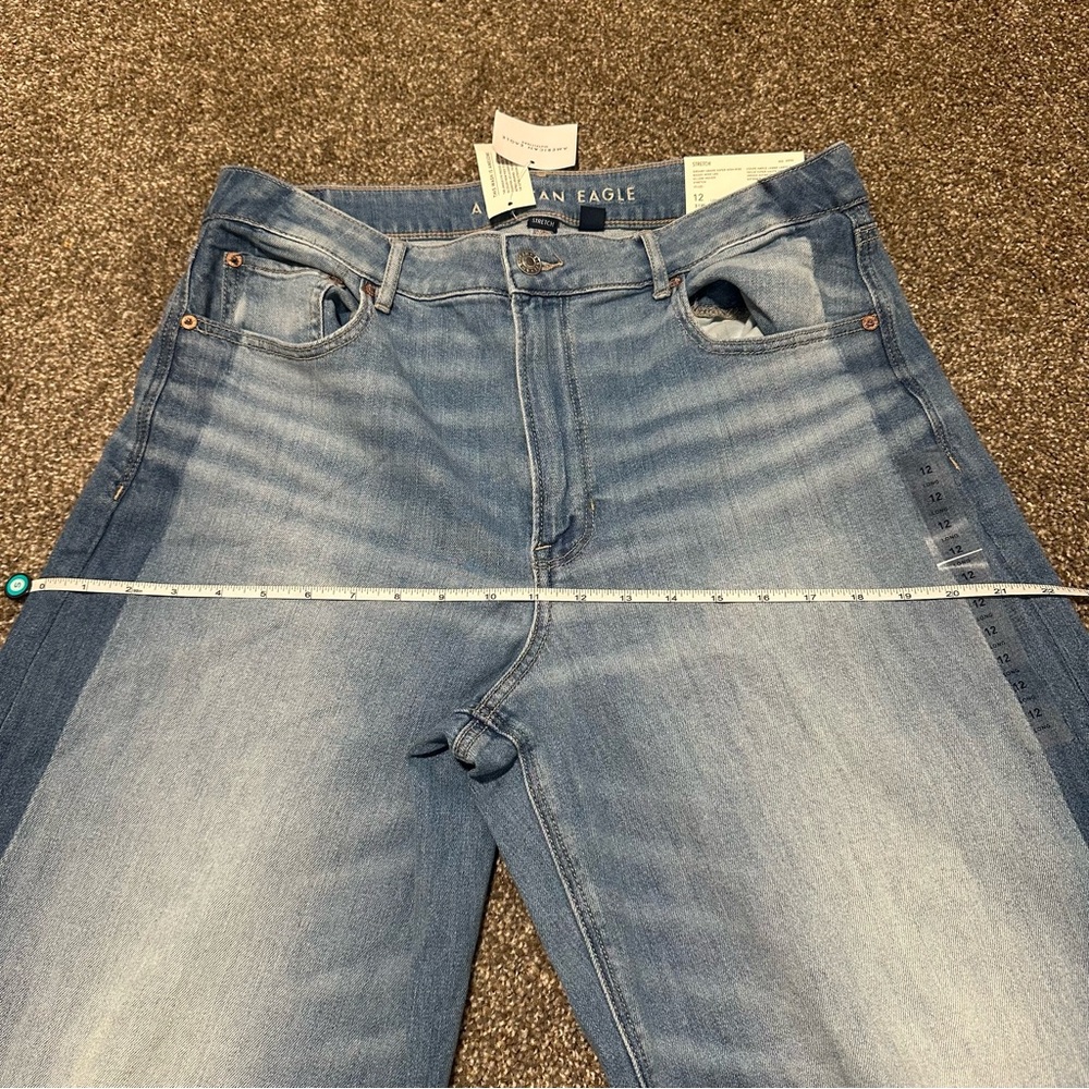AE Dreamy Drape Stretch Stripe Super High-Waisted Baggy Wide-Leg Jean (12 Long) - Picture 6 of 8